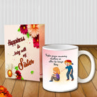 Printed ceramic mug with sweet graphics and sibling love quote, ideal for your favorite sister.