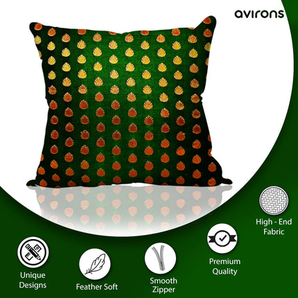 Luxury Banarasi Zippered Cushion Cover Delight Green Color Pack of 2-16x16 inch