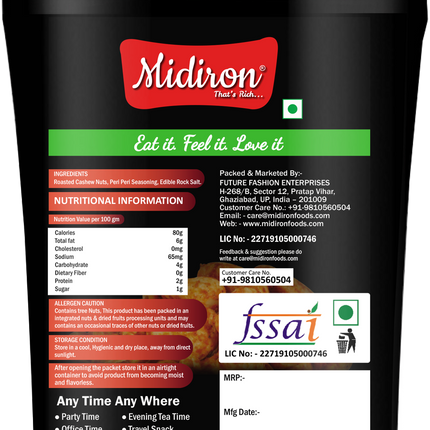 Peri Peri Masala Cashews - Crunchy Roasted Masala Cashews Snack, Spicy Masala Cashews for Anytime Munching and Gifting