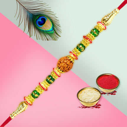 Simple yet meaningful Rakhi featuring clean lines and soft thread colors for a modern look.