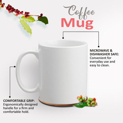 White coffee mug with features