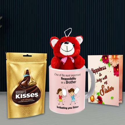 Beautiful Rakhi Gift Hamper For Sister - Rakhi with Chocolates Pouch, Raksha Bandhan Treat Box Cute Rakhi Combo Sister