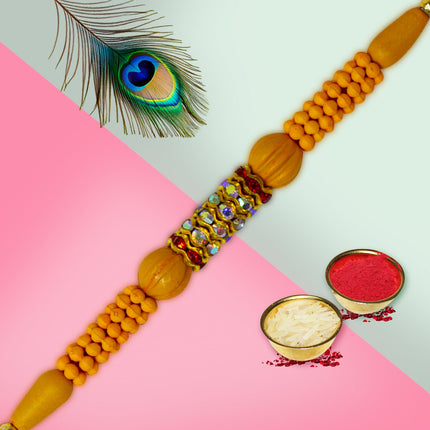 Rakhi thread with intricate detailing and a spiritual touch, representing the sacred sibling connection.