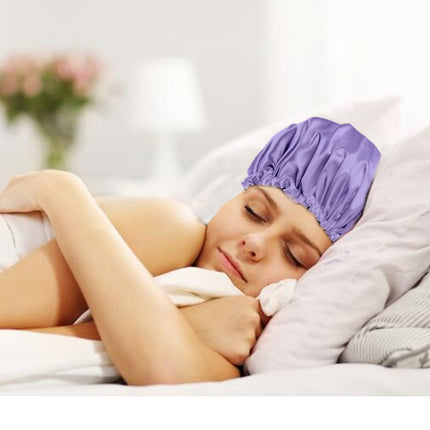 Luxury purple satin scrunchie, silk satin bonnet hair wrap for sleeping, washable hair bonnet