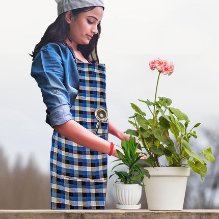kitchen apron, baking apron, cooking apron, adjustable apron, cotton apron, apron with pockets, machine washable apron, durable apron, all-purpose apron, lightweight apron, kitchen accessories, apron for men and women, blue gingham apron, stylish apron, cooking accessories, home apron, grilling apron