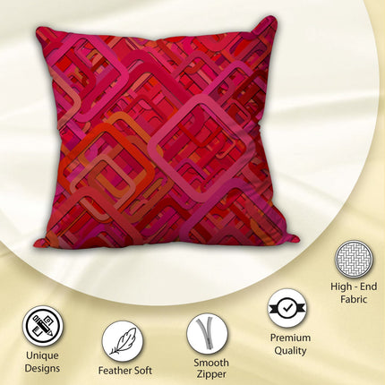 Stylish Red Geometric Satin Cushion Cover with Zipper Closure – Decorative & Luxurious
