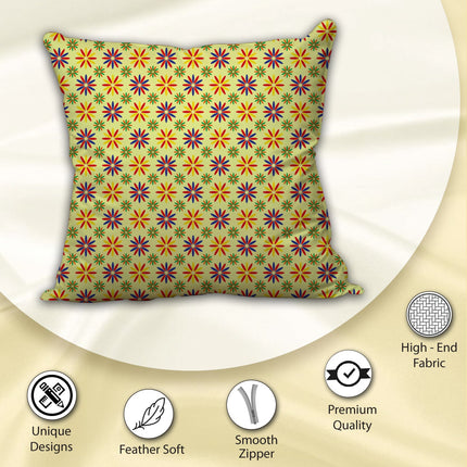 Yellow Silk Satin Cushion Cover with Small Floral Pattern – Decorative, Eye-Catching Design with Zipper Closure