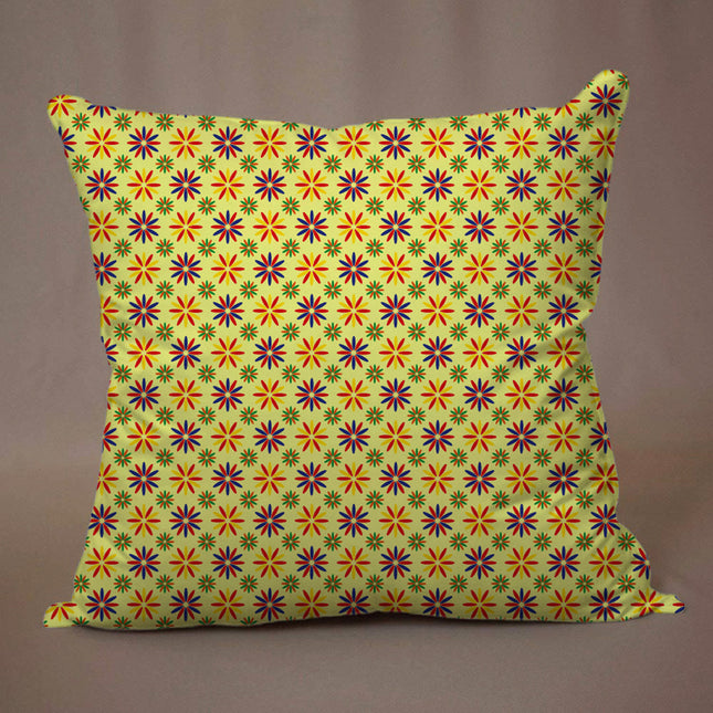 Yellow Silk Satin Cushion Cover with Small Floral Pattern – Decorative, Eye-Catching Design with Zipper Closure