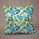 Luxury Blue Flower with Green Leaves Satin Cushion Cover with Zipper Closure