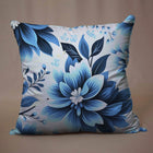 Luxury Blue Satin Silk Cushion Cover - Floral Print with Zipper Closure