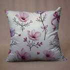 Decorative Satin Silk Cushion Cover - White and Pink Floral Design with Zipper