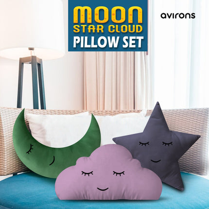 Cloud, Moon, and Star Plush Pillow Set – Soft, Hypoallergenic Decorative Throw Pillows for Nursery & Kids’ Room Décor