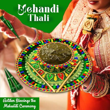 Mehendi Ceremony Platter with Bowl - Pre-Wedding Ceremony Decor Item - Steel Platter (1 Piece, Green) - Traditional Mehendi Thali for Mehendi Functions