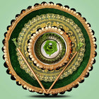 Handmade Decorative Mehndi Thali - Mehendi Platter with Floral Arrangement - Steel Thali (1 Piece, Green)