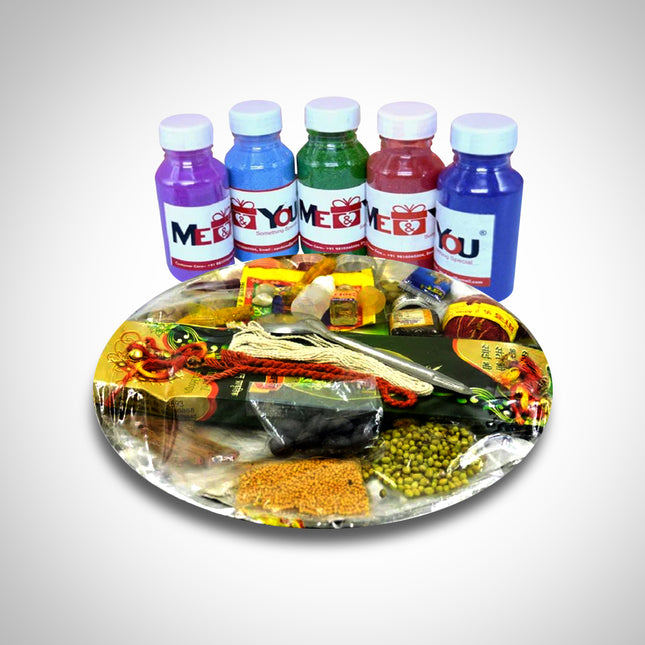 31 Puja Samagri Thali with 5 Rangoli Color Steel, Plastic  (36 Pieces)