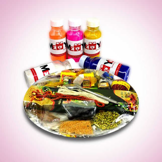 31 Puja Samagri Thali with 5 Rangoli Color Steel, Plastic  (36 Pieces, Multicolor)