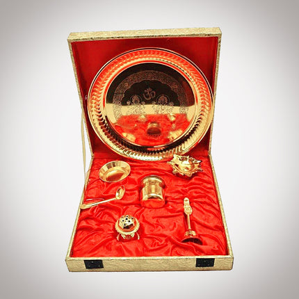 Gold Plated Puja Thali for Diwali Poojan, Dhanteras, Hawan Puja, Diwali Pujan, Navrata Pujan