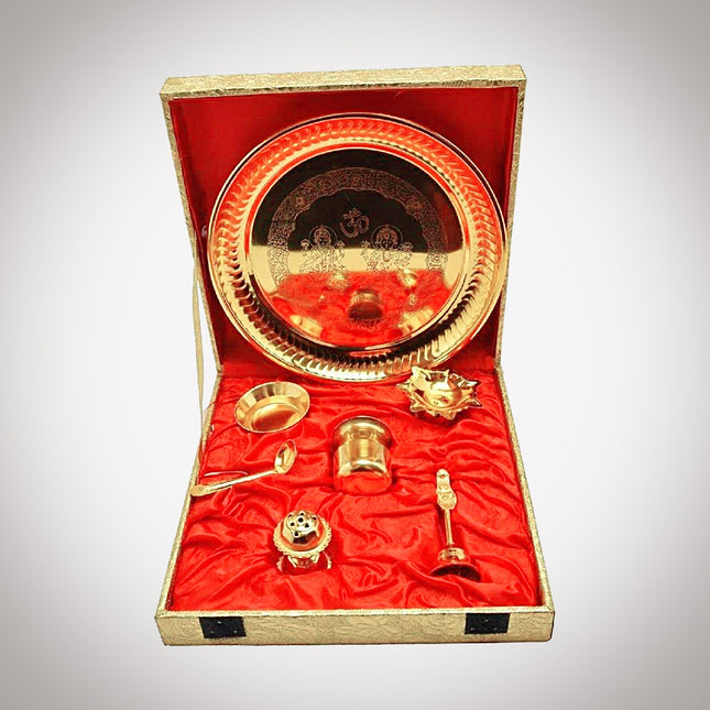 Gold Plated Puja Thali for Diwali Poojan, Dhanteras, Hawan Puja, Diwali Pujan, Navrata Pujan