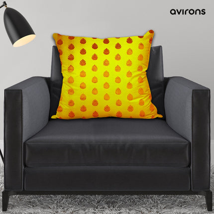 Vibrant Banarasi Cushion Cover with Elegant Zipper Yellow Color Pack of 1-16x16 inch