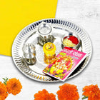 Stainless Steel Pooja Thali for Dhanteras, Diwali (9 Inch) - Traditional Puja Plate for Festivals and Rituals