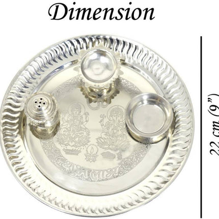 Stainless Steel Pooja Thali for Dhanteras, Diwali (9 Inch) - Traditional Puja Plate for Festivals and Rituals