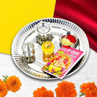 Pooja Thali/Aarti Thali Set for Housewarming Pooja - 9 Inch Stainless Steel Thali - Traditional Puja Plate for Housewarming Ceremony
