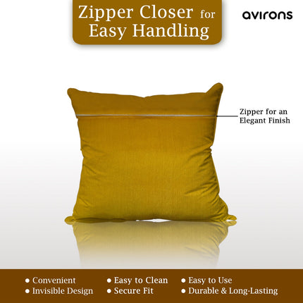 Seamless Style Banarasi Cushion Cover with Zipper Yellow Color Pack of 5-16x16 inch