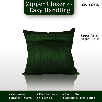 Luxury Banarasi Zippered Cushion Cover Delight Green Color Pack of 2-16x16 inch